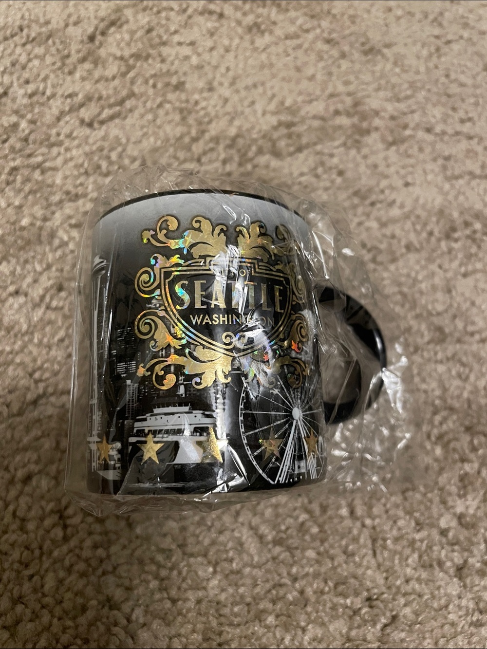 Pikes Place Seattle Washington Black & Gold mini Souvenir Mug